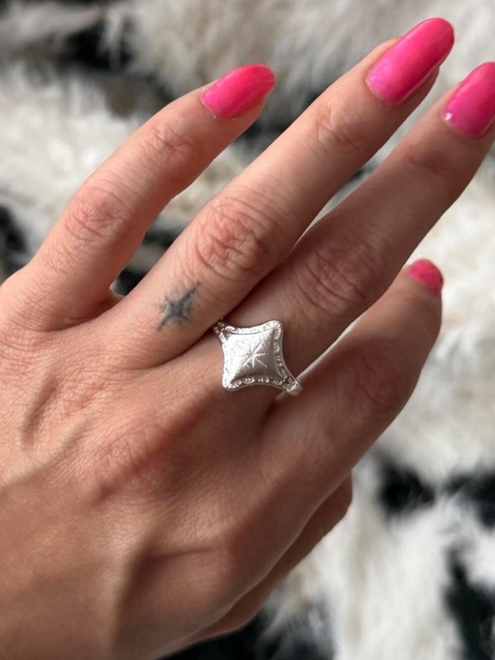 Y2K Sterling Silver Star Ring Adjustable 925 Celestial Statement